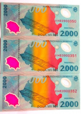 Lot/Set 3 bancnote consecutive ROMANIA, 2000 Lei 1999 ECLIPSA-UNC! cod 357 foto