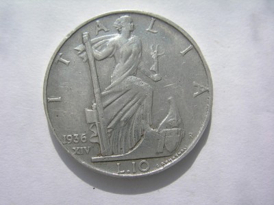 10 LIRE 1936 ARGINT RARA foto