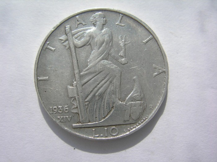 10 LIRE 1936 ARGINT RARA