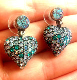 OFERTA - Cercei inima albastri- placat cu rhodium si cristale Swarovski