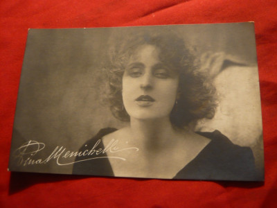 Ilustrata -Foto autograf tiparit -Actrita Pina Menichelli cca.1920 Ed.SARPIC Buc foto