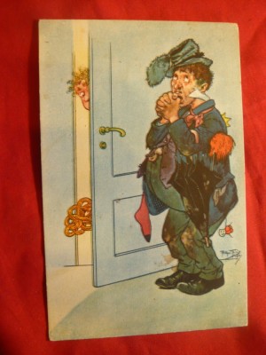 Ilustrata comica - Betin asteptat la usa de nevasta - semnat ,circ. 1929 la Deva foto