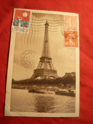 Ilustrata Turnul Eiffel ,circulat efectiv cu vigneta antituberculoza 1928 foto