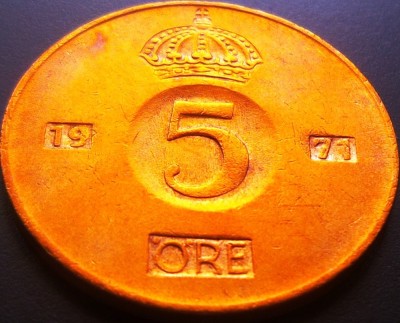 Moneda 5 ORE - SUEDIA, anul 1971 * cod 3287 foto