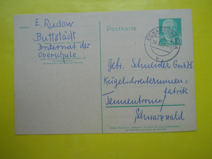 HOPCT 31060 CARTE POSTALA CIRCULATA 1957 DDR GERMANIA-STAMPILOGRAFIE-CIRCULATA