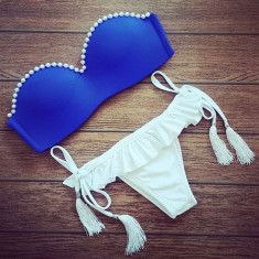 Costum de baie cu push up si margele slip brazilian foto