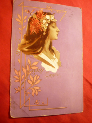 Ilustrata Art Nouveau - Egipteanca , circ.Bavaria 1901 catre Dsoara Xenopol Iasi foto