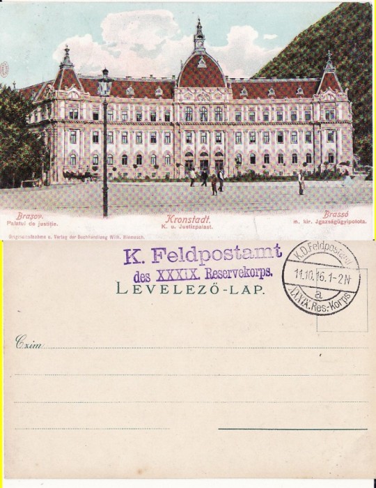 Brasov - Palatul de Justitie, rara-cenzura WWI, WK1