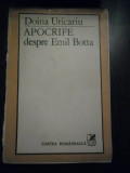 APOCRIFE DESPRE EMIL BOTTA - Doina Uricariu (autograf) - Cartea Romaneasca, 1983, Alta editura