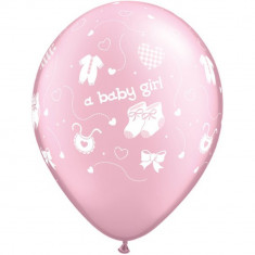 Baloane latex 11&amp;quot; inscriptionate A baby girl Pearl Pink, Qualatex 83021 foto