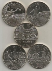 UCRAINA 5 HRIVNE 2012 ( 5 bucati ) , Set complet EURO 2012 UNC - CAPSULA