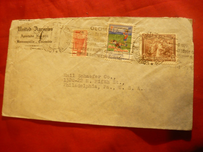 Plic circulat Columbia 1940 francat cu 2 timbre Columbia+vigneta Antituberculoza