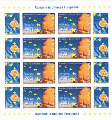 ROMANIA IN UNIUNEA EUROPEANA,MINISHEET,2007,MNH ROMANIA . foto