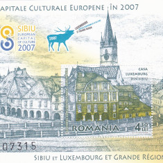 SIBIU CAPITALA EUROPEANA,BLOC,2007,LP1781,MNH ROMANIA .