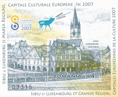 SIBIU CAPITALA EUROPEANA,BLOC,2007,LP1781,MNH ROMANIA . foto