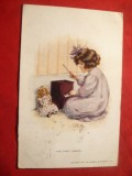 Ilustrata Fetita -Profesor invatand Papusa -prima lectie ,circulat 1911