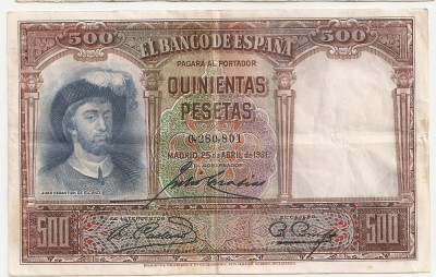 SPANIA 500 PESETAS 1931 VF foto