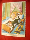 Ilustrata comica - Cuplu in pat , semnata Harat , interbelica