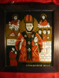 Icoana pe sticla - Sfantul Nicolae , semnata ,autor Ghe.Nicula ,dim.= 27,3x32cm