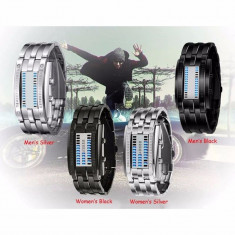 Ceas digital cu led bratara metalica barbat silver foto