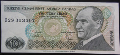 Bancnota 10 Lire Turcesti - TURCIA, anul 1970 UNC *cod 404 foto