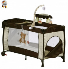 Patut pliant cu 2 nivele si carusel Sleeper Deluxe 120 x 60 Maro BabyGo foto