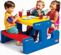 Masa picnic cu bancheta pentru 4 copii Albastru Little Tikes foto