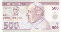 Bancnota Vatican 500 Lire 2014 - SPECIMEN ( proba pe hartie cu filigran ) foto