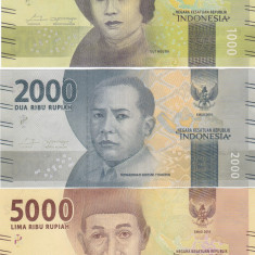 Bancnota Indonezia 1.000, 2.000 si 5.000 Rupii 2016 - PNew UNC ( set x3 )