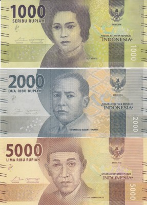 Bancnota Indonezia 1.000, 2.000 si 5.000 Rupii 2016 - PNew UNC ( set x3 ) foto