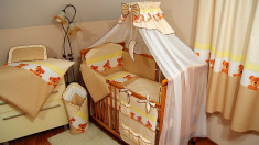 Set Lenjerie de pat pentru copii IKS 2 Ursuleti cu bulinute 4 piese , Roz foto