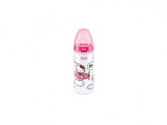 Biberon din polipropilena cu tetina de silicon Nuk First Choice Hello Kitty 6-18 luni 300 ml 216114, Roz foto