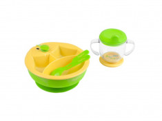 Set castron si tacamuri pentru bebelusi-BabyOno 238G, Galben-Verde foto