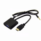 Cumpara ieftin Adaptor HDMI-VGA + audio 3.5 mufe aurite Pt Laptop proiector desktop