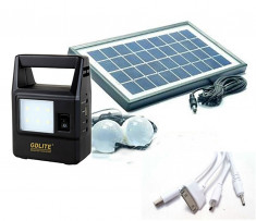 Kit Panou Solar 2 Becuri incarcare telefon USB lanterna lampa GD8030 foto