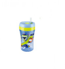 Cana cu pai din silicon Nuk Easy Learning Fun Cup 300 ml 18 luni + 750774Al, Albastru foto