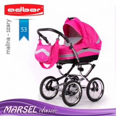 Carucior 3 in 1 Marsel Classic 53 (Fucsia cu Gri deschis) Adbor foto