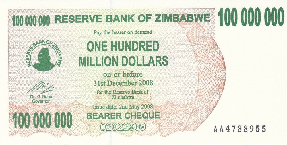Bancnota Zimbabwe 100 000 000 Dolari 08 P58 Unc Arhiva Okazii Ro