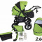 Carucior 2 in 1 cu roti gonflabile Vip 26 (Verde cu Negru) Kerttu