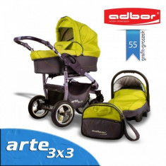 Carucior 3 in 1 Arte 3x3 55 (Grafit cu Verde) Adbor foto