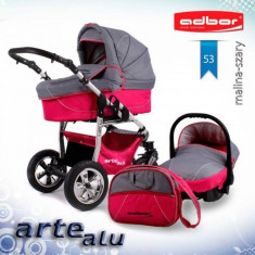 Carucior 3 in 1 Arte Alu 3x3 53 (Fucsia cu Gri deschis) Adbor foto