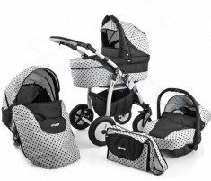 Carucior 3 in 1 Zipp Black &amp;amp; White Alb cu Buline Negre Adbor foto
