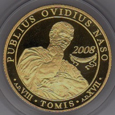 Moneda BNR 100 lei 2008 aur 6,45 grame Publius Ovidius Naso Tomis Constanta foto