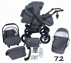 Carucior 3 in 1 cu roti gonflabile Vip 72 (Grafit Jeans) Kerttu foto