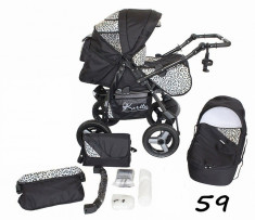 Carucior 2 in 1 cu roti gonflabile Vip 59 (Negru cu Animal Print) Kerttu foto