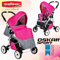 Carucior sport Oskar Sport K08 (Gri deschis si Fucsia cu buline) Adbor foto