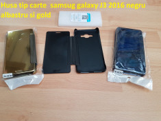 Husa tip carte samsug galaxy J3 2016 negru albastru si gold foto