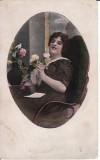 Doamna cu flori- tema femei, Circulata, Printata