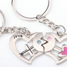 Set Breloc Pentru Cuplu / Indragostiti - In Forma De inima - LOVE -