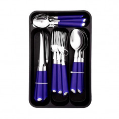 Set tacamuri 24 piese DeKassa DK-89010, inox, Albastru foto